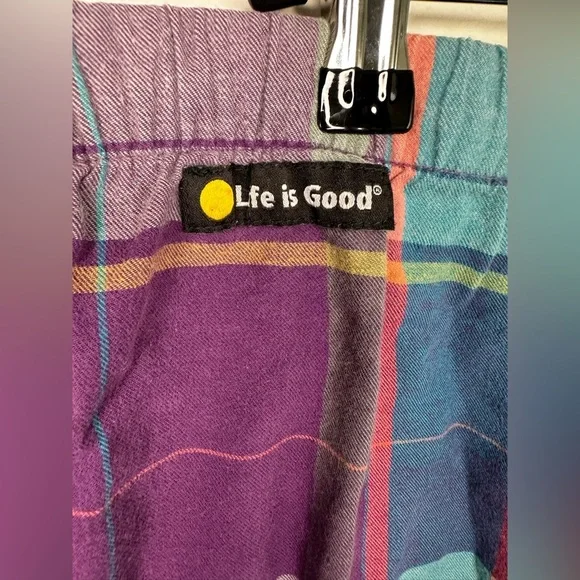 Women’s Purple Life Is Good Pull On Plaid Classic Sleep Pajama Pants Size Medium - Picture 4 of 5